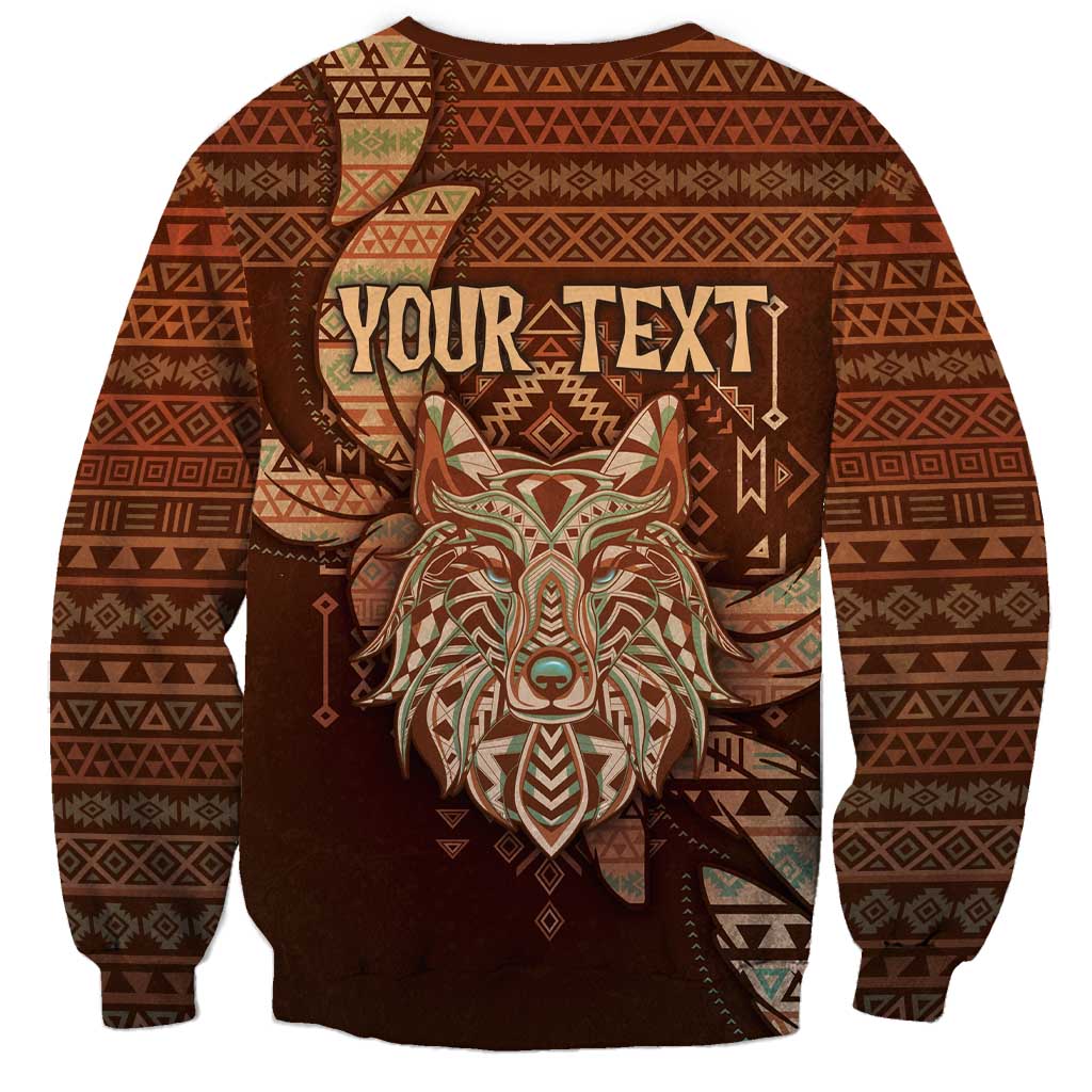 Personalized Wolf Native American Sweatshirt Tribal Geometric Earth Tone