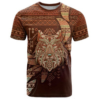 Personalized Wolf Native American T Shirt Tribal Geometric Earth Tone