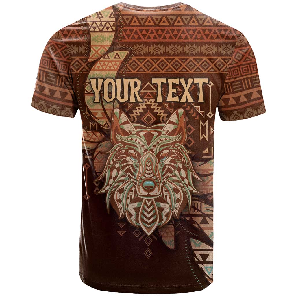 Personalized Wolf Native American T Shirt Tribal Geometric Earth Tone
