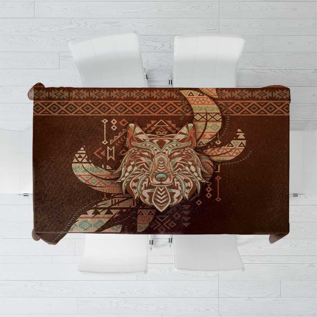 Wolf Native American Tablecloth Tribal Geometric Earth Tone