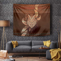 Wolf Native American Tapestry Tribal Geometric Earth Tone