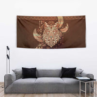 Wolf Native American Tapestry Tribal Geometric Earth Tone