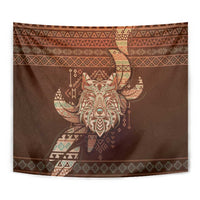 Wolf Native American Tapestry Tribal Geometric Earth Tone