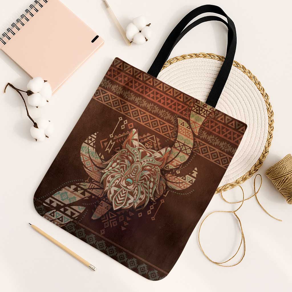 Wolf Native American Tote Bag Tribal Geometric Earth Tone