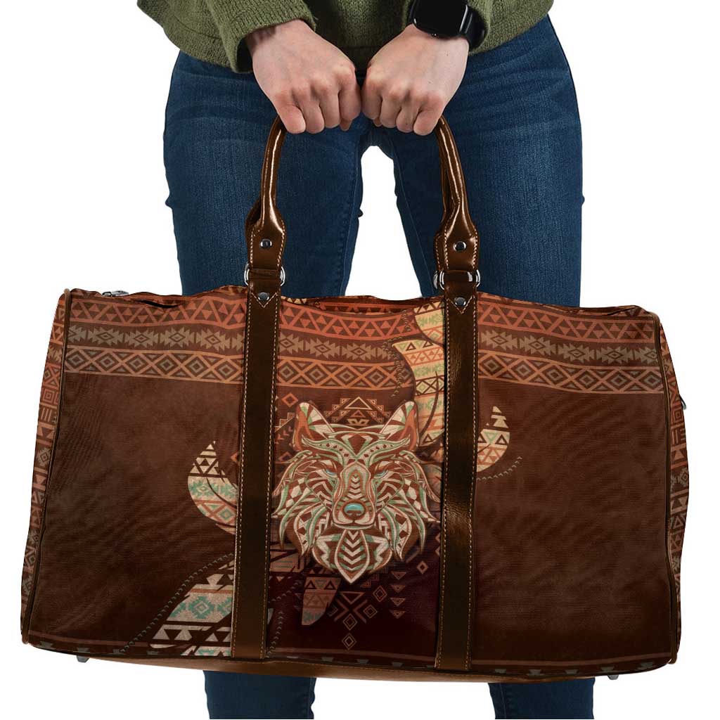Wolf Native American Travel Bag Tribal Geometric Earth Tone