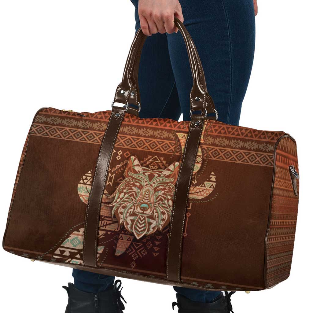 Wolf Native American Travel Bag Tribal Geometric Earth Tone