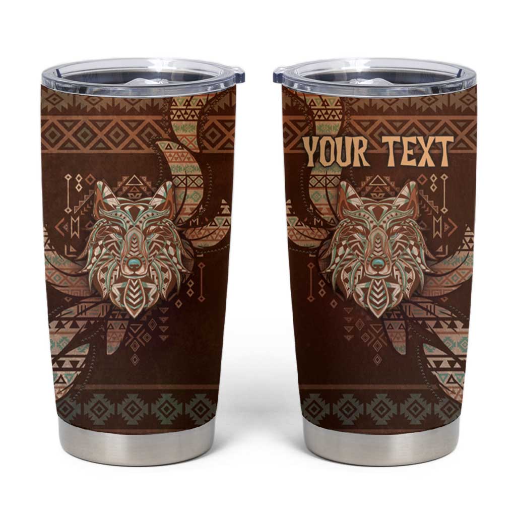 Personalized Wolf Native American Tumbler Cup Tribal Geometric Earth Tone