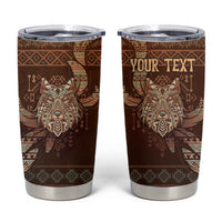 Personalized Wolf Native American Tumbler Cup Tribal Geometric Earth Tone