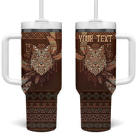Personalized Wolf Native American Tumbler With Handle Tribal Geometric Earth Tone