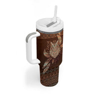 Personalized Wolf Native American Tumbler With Handle Tribal Geometric Earth Tone