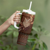Personalized Wolf Native American Tumbler With Handle Tribal Geometric Earth Tone