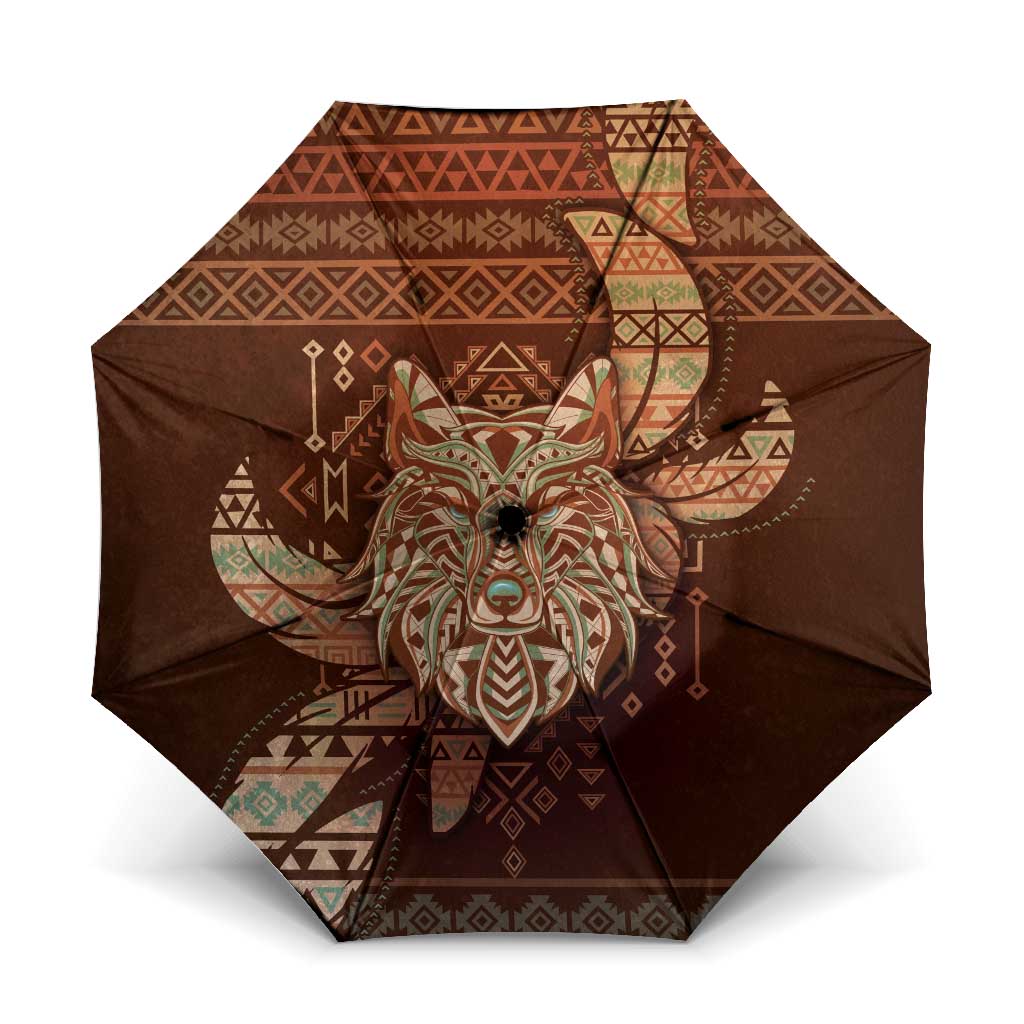 Wolf Native American Umbrella Tribal Geometric Earth Tone