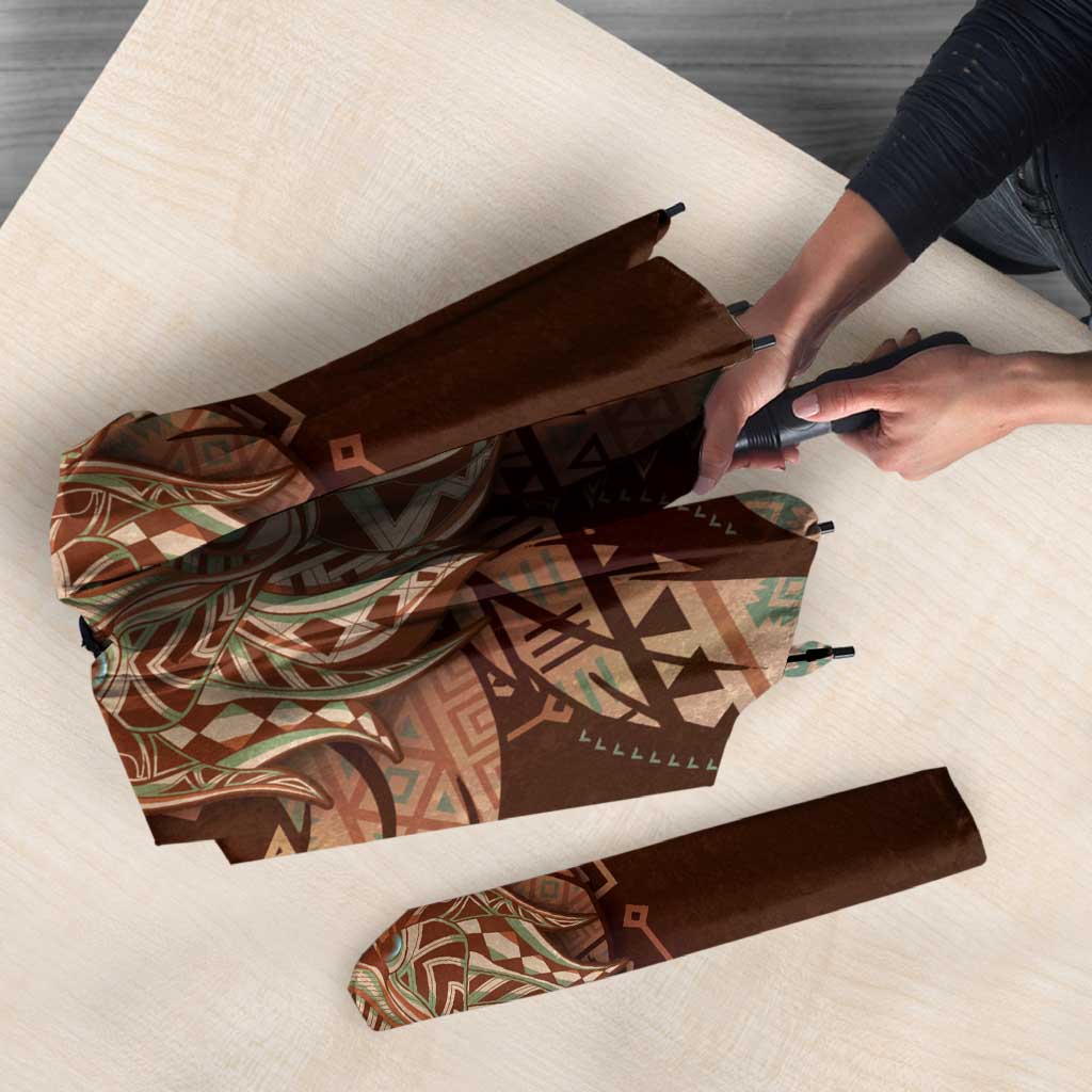 Wolf Native American Umbrella Tribal Geometric Earth Tone