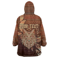 Personalized Wolf Native American Wearable Blanket Hoodie Tribal Geometric Earth Tone