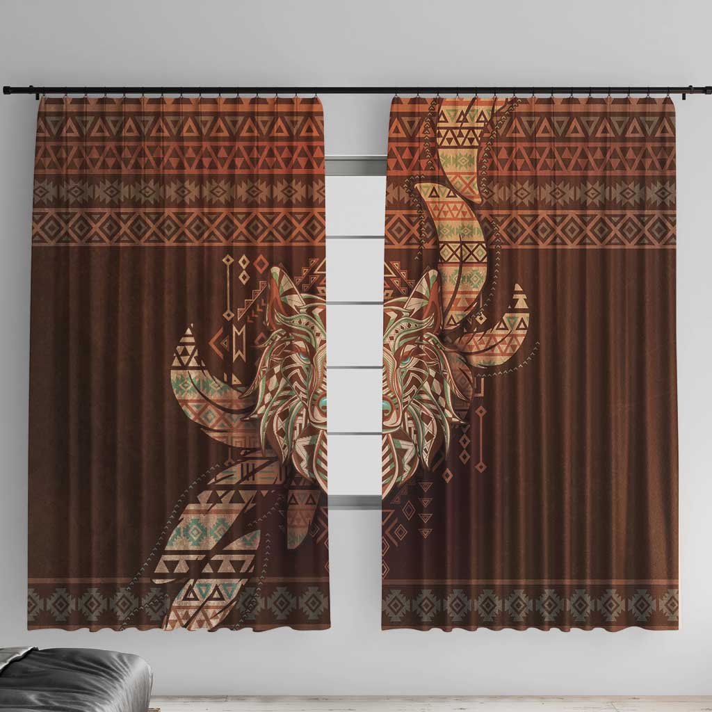 Wolf Native American Window Curtain Tribal Geometric Earth Tone