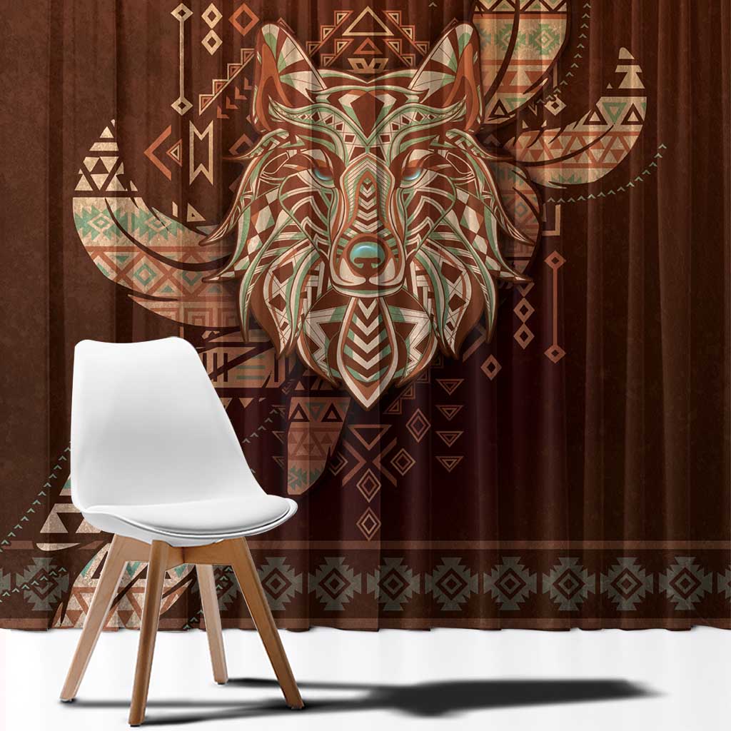 Wolf Native American Window Curtain Tribal Geometric Earth Tone