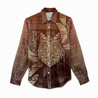 Personalized Wolf Native American Women Casual Shirt Tribal Geometric Earth Tone