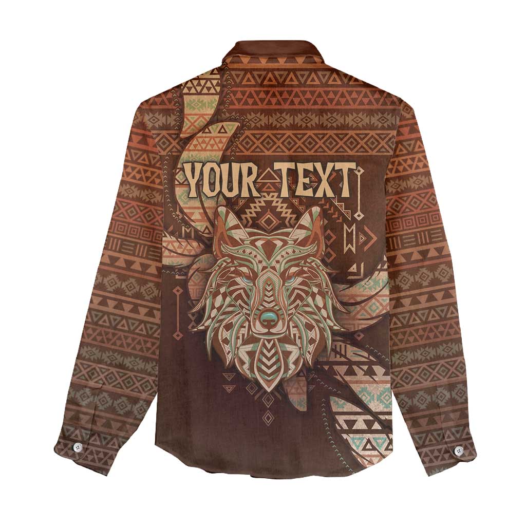 Personalized Wolf Native American Women Casual Shirt Tribal Geometric Earth Tone