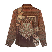 Personalized Wolf Native American Women Casual Shirt Tribal Geometric Earth Tone