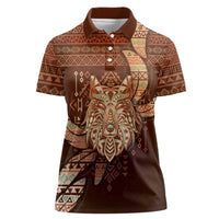 Personalized Wolf Native American Women Polo Shirt Tribal Geometric Earth Tone