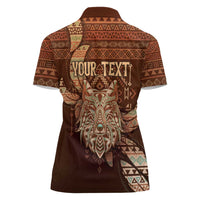 Personalized Wolf Native American Women Polo Shirt Tribal Geometric Earth Tone