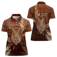 Personalized Wolf Native American Women Polo Shirt Tribal Geometric Earth Tone