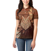 Personalized Wolf Native American Women Polo Shirt Tribal Geometric Earth Tone