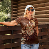 Personalized Wolf Native American Women Polo Shirt Tribal Geometric Earth Tone