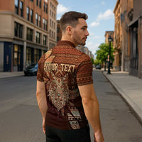 Personalized Wolf Native American Zipper Polo Shirt Tribal Geometric Earth Tone