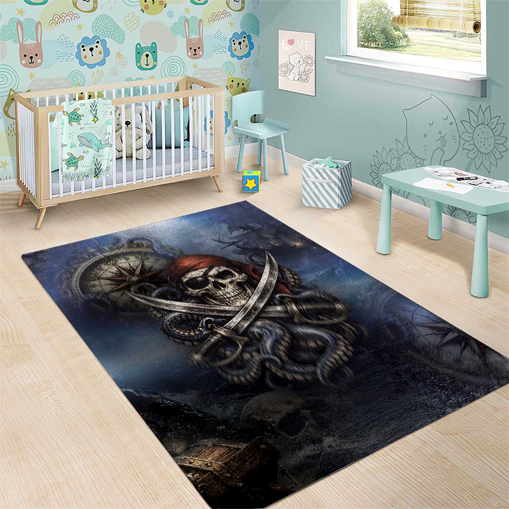 Pirates Skull Area Rug Kraken Sea Monster Tentacles Deep Legend