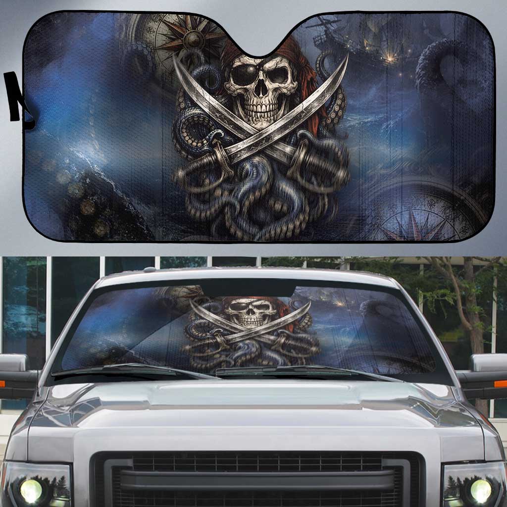 Pirates Skull Auto Sun Shade Kraken Sea Monster Tentacles Deep Legend