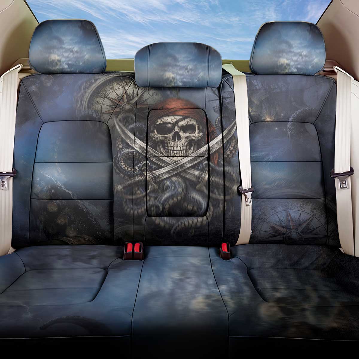 Pirates Skull Back Car Seat Cover Kraken Sea Monster Tentacles Deep Legend