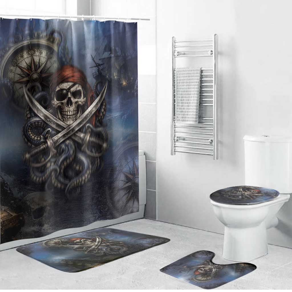 Pirates Skull Bathroom Set Kraken Sea Monster Tentacles Deep Legend