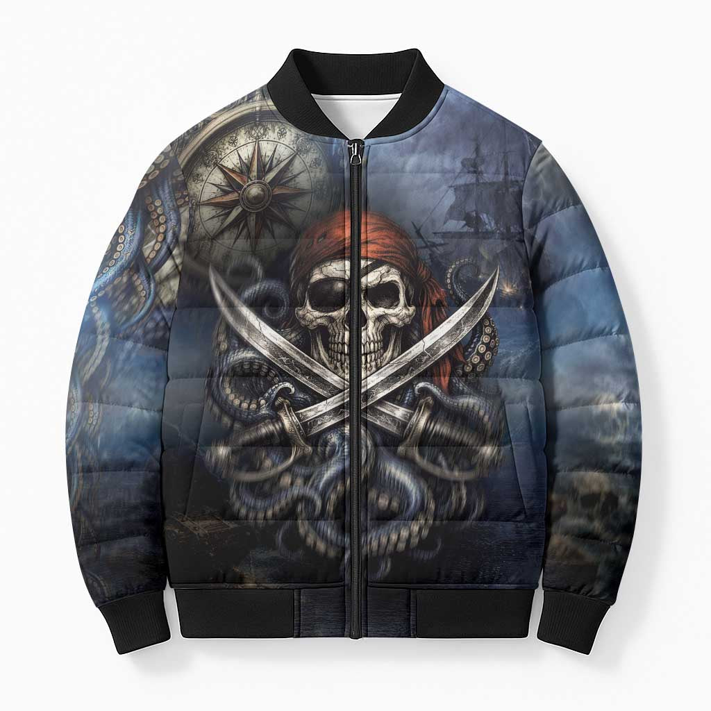 Pirates Skull Bomber Puffer Jacket Kraken Sea Monster Tentacles Deep Legend