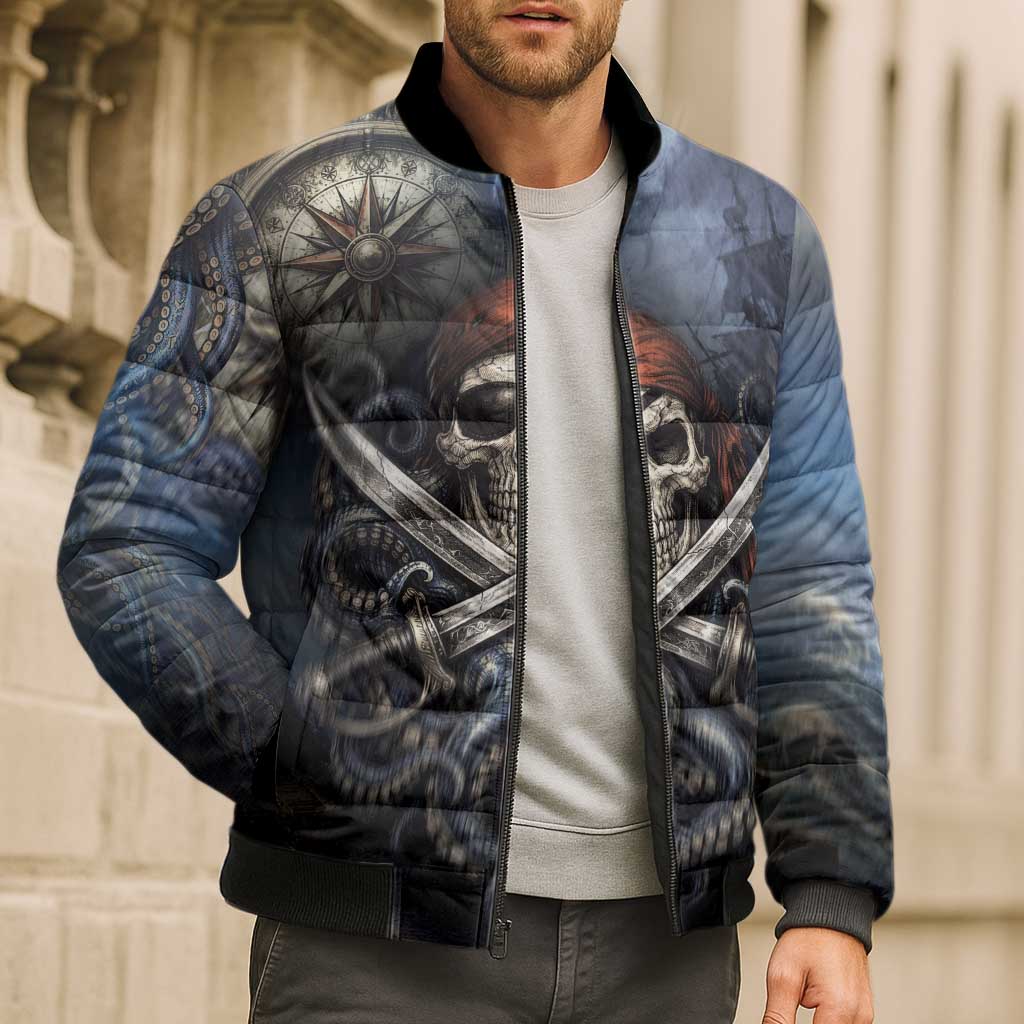 Pirates Skull Bomber Puffer Jacket Kraken Sea Monster Tentacles Deep Legend
