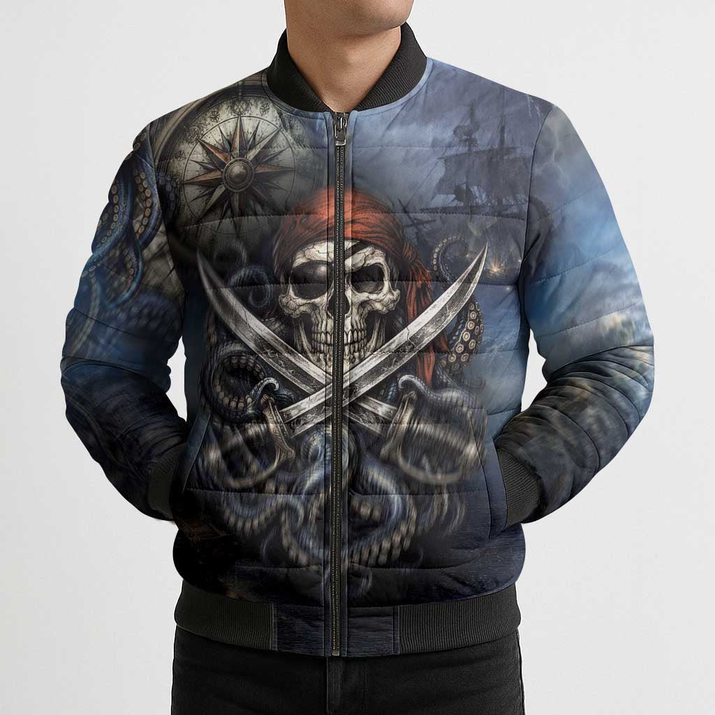Pirates Skull Bomber Puffer Jacket Kraken Sea Monster Tentacles Deep Legend