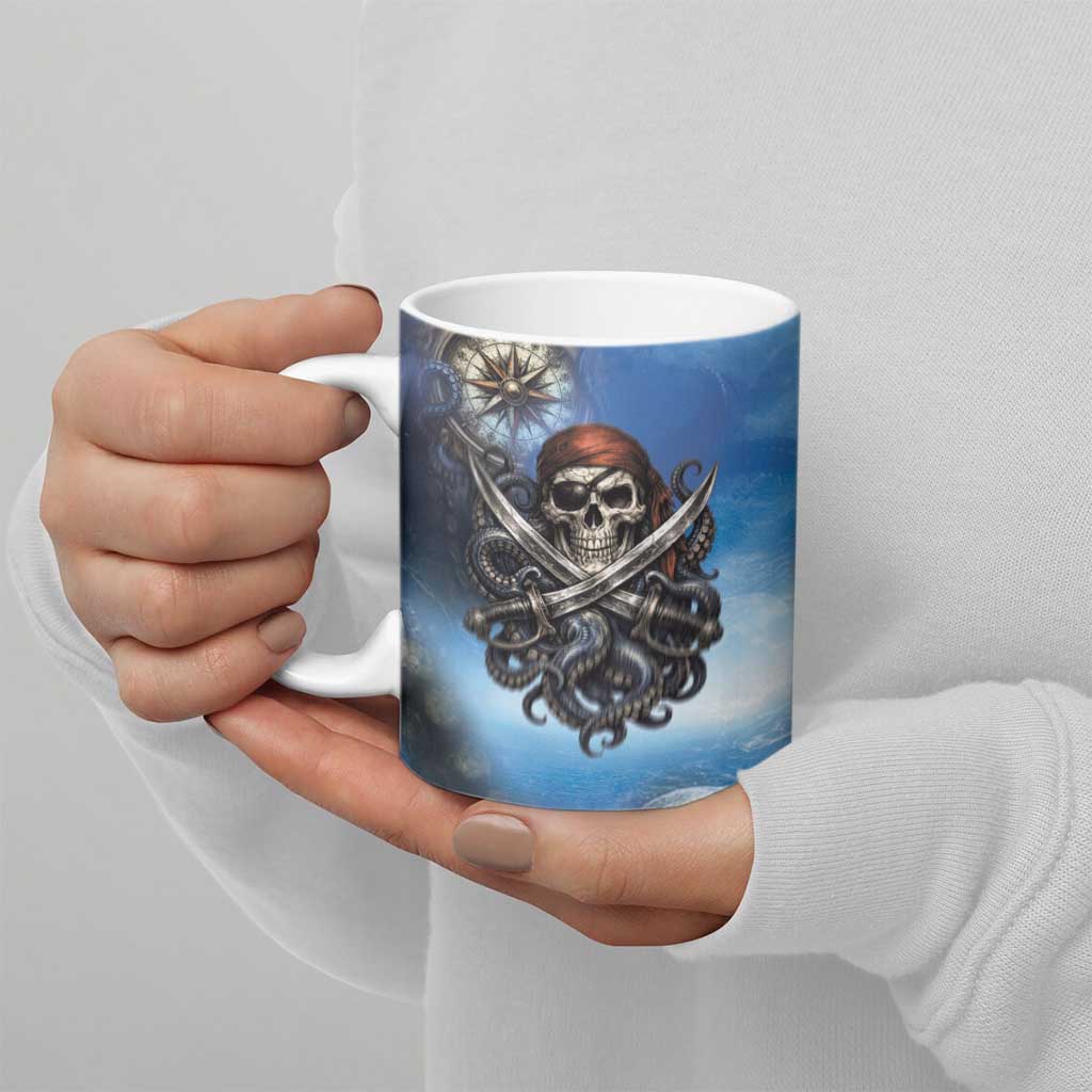 Pirates Skull Ceramic Mug Kraken Sea Monster Tentacles Deep Legend