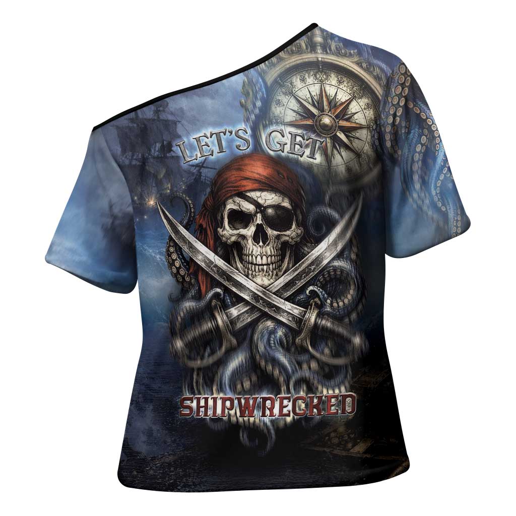 Pirates Skull Cross Shoulder Shirt Kraken Sea Monster Tentacles Deep Legend