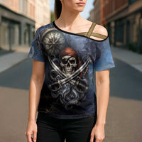 Pirates Skull Cross Shoulder Shirt Kraken Sea Monster Tentacles Deep Legend