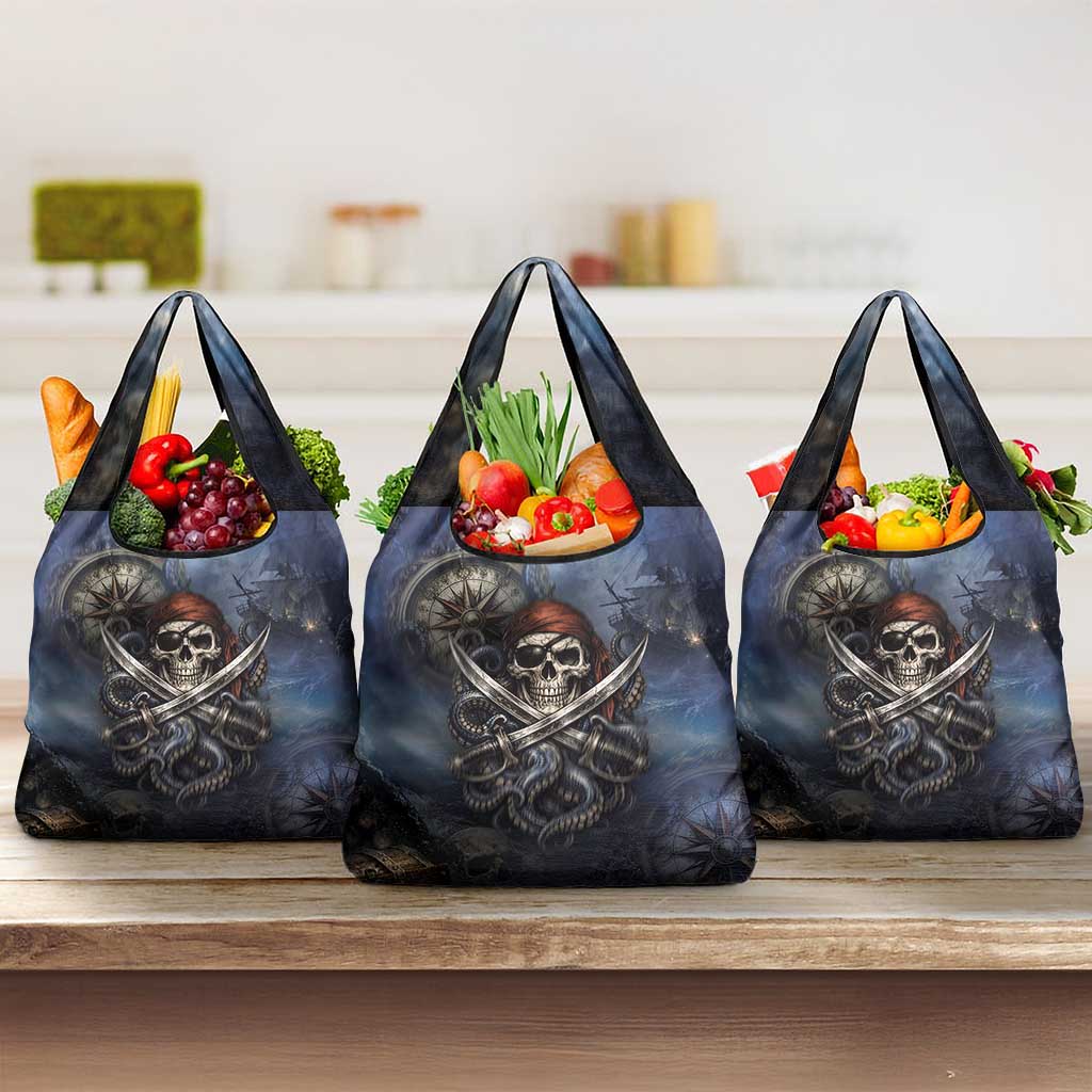 Pirates Skull Grocery Bag Kraken Sea Monster Tentacles Deep Legend