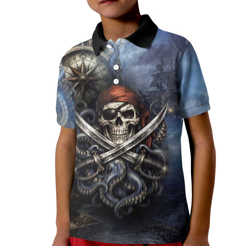 Pirates Skull Kid Polo Shirt Kraken Sea Monster Tentacles Deep Legend
