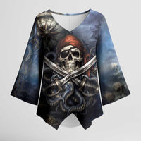 Pirates Skull Kimono Sleeve Blouse Kraken Sea Monster Tentacles Deep Legend