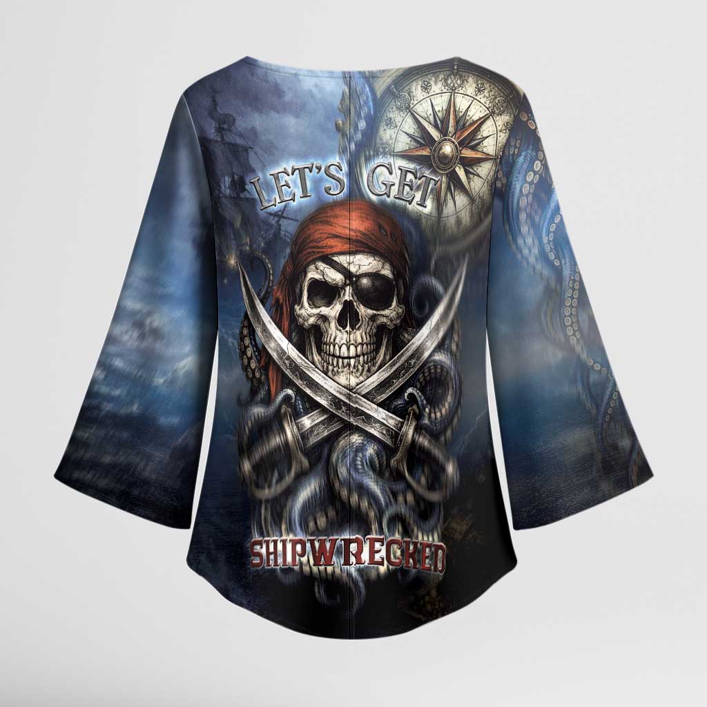 Pirates Skull Kimono Sleeve Blouse Kraken Sea Monster Tentacles Deep Legend