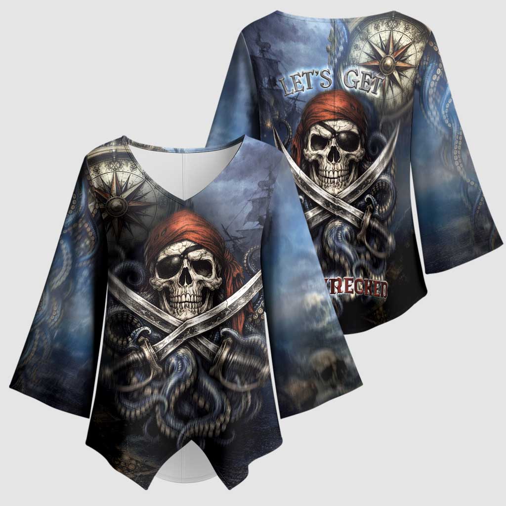 Pirates Skull Kimono Sleeve Blouse Kraken Sea Monster Tentacles Deep Legend