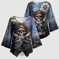 Pirates Skull Kimono Sleeve Blouse Kraken Sea Monster Tentacles Deep Legend