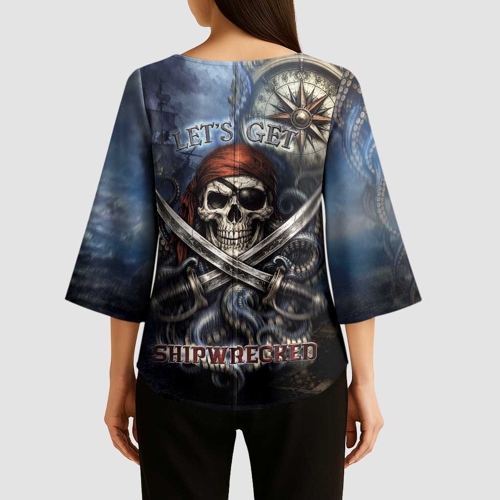 Pirates Skull Kimono Sleeve Blouse Kraken Sea Monster Tentacles Deep Legend