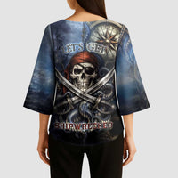 Pirates Skull Kimono Sleeve Blouse Kraken Sea Monster Tentacles Deep Legend