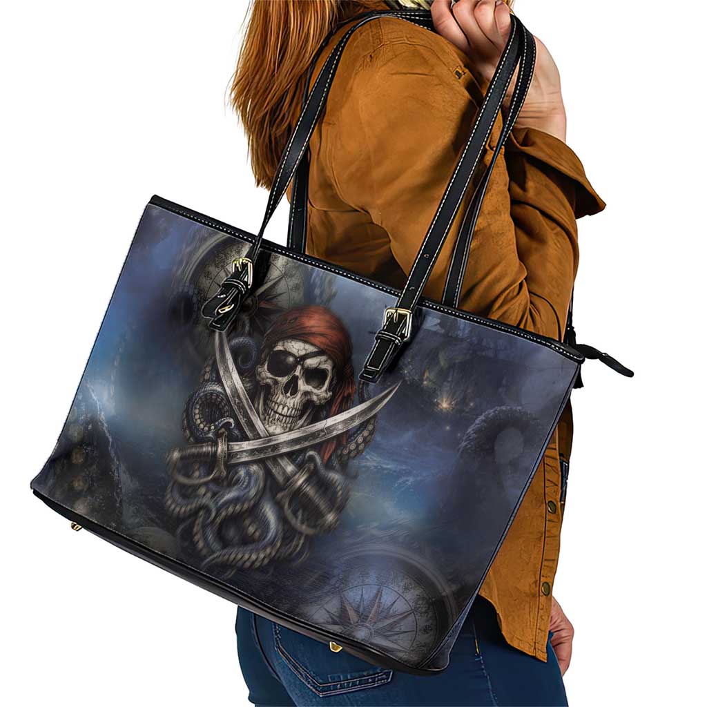 Pirates Skull Leather Tote Bag Kraken Sea Monster Tentacles Deep Legend
