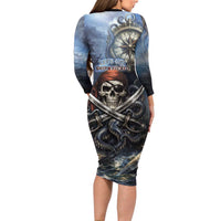 Pirates Skull Long Sleeve Bodycon Dress Kraken Sea Monster Tentacles Deep Legend