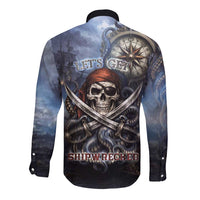 Pirates Skull Long Sleeve Button Shirt Kraken Sea Monster Tentacles Deep Legend